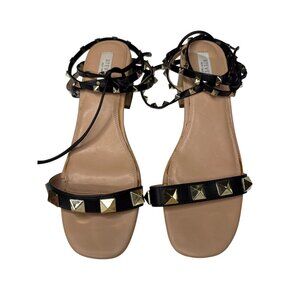 Steven By Steve Madden Black & Beige Studded Block Heel Sandals With Wraparound